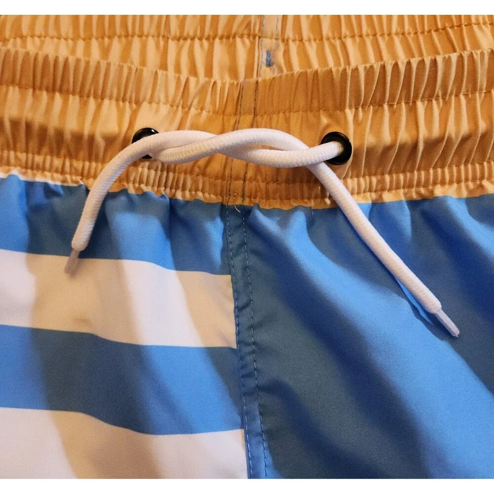 Modelo Swim Trunks Drawstring Lined Lt. Blue White Stripe Size L Mexican Beer